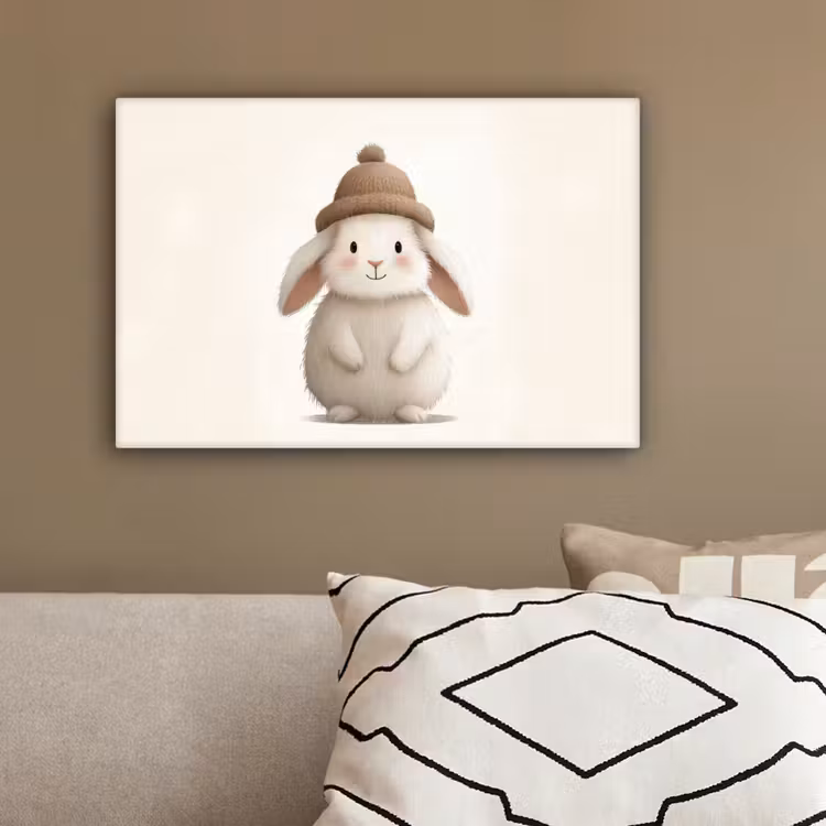 Konijn - Muts - Oren - Beige canvas 2cm klein -sfeer3
