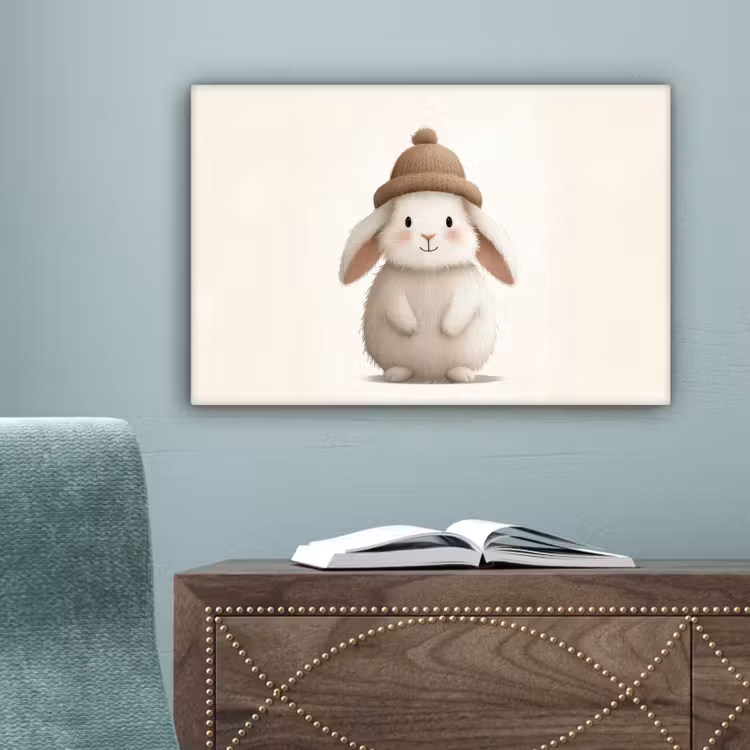 Konijn - Muts - Oren - Beige canvas 2cm klein -sfeer4