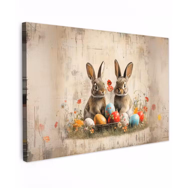 Konijnen - Bloemen - Eieren canvas 2cm klein -z3d