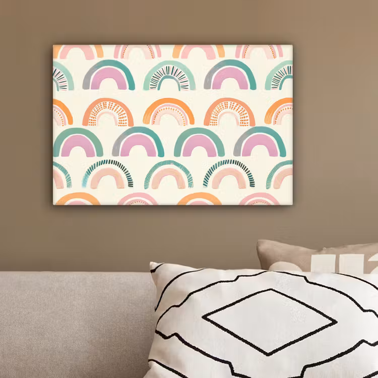 Regenboog - Zachte tinten - Strepen - Stippen canvas 2cm klein -sfeer3