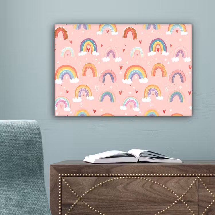 Regenboog - Patroon - Pastel - Handgetekend canvas 2cm klein -sfeer4