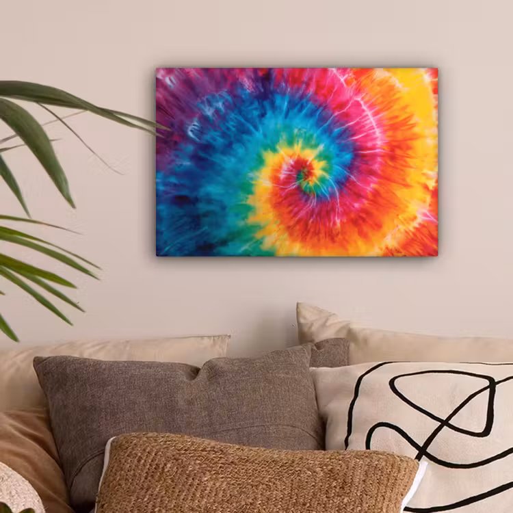 Regenboog - Tie dye - Kleurrijk - Blauw canvas 2cm klein -sfeer1
