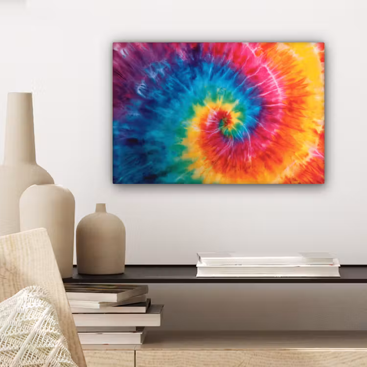 Regenboog - Tie dye - Kleurrijk - Blauw canvas 2cm klein -sfeer6