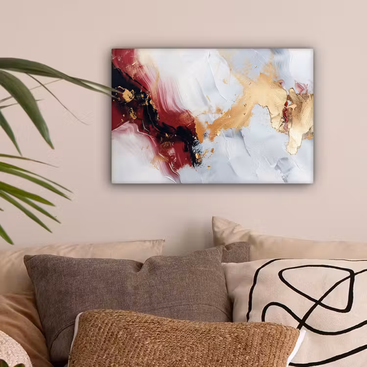 Rood - Abstract - Goud - Modern canvas 2cm klein -sfeer1