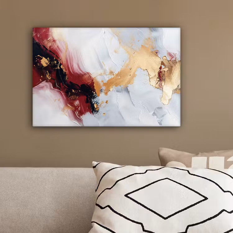 Rood - Abstract - Goud - Modern canvas 2cm klein -sfeer3