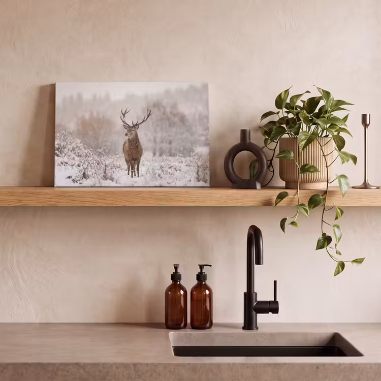 Edelhert - Bos - Sneeuw - Winter - Majestueus canvas 2cm klein -sfeer3