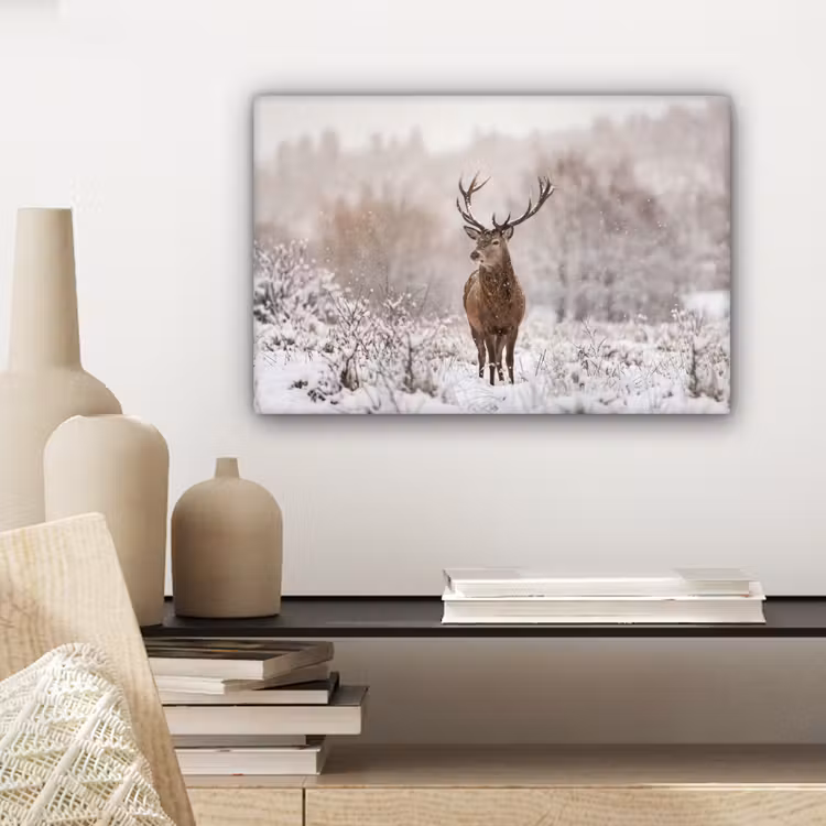 Edelhert - Bos - Sneeuw - Winter - Majestueus canvas 2cm klein -sfeer6