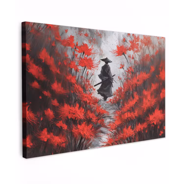Rode bloemen - mistig - Man canvas 2cm klein -z3d