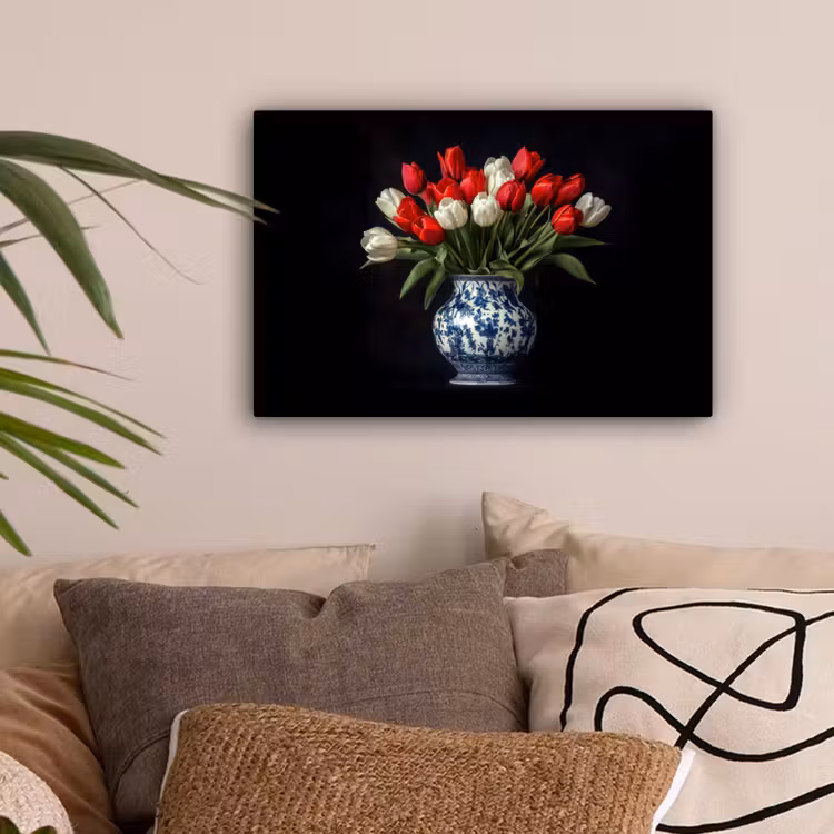 Rode - Bloemen - Tulpen - Vaas canvas 2cm klein -sfeer1
