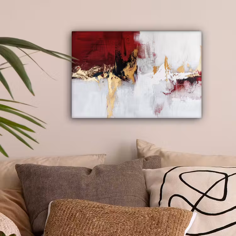 Rood - Marmer - Abstract - Goud - Modern canvas 2cm klein -sfeer1