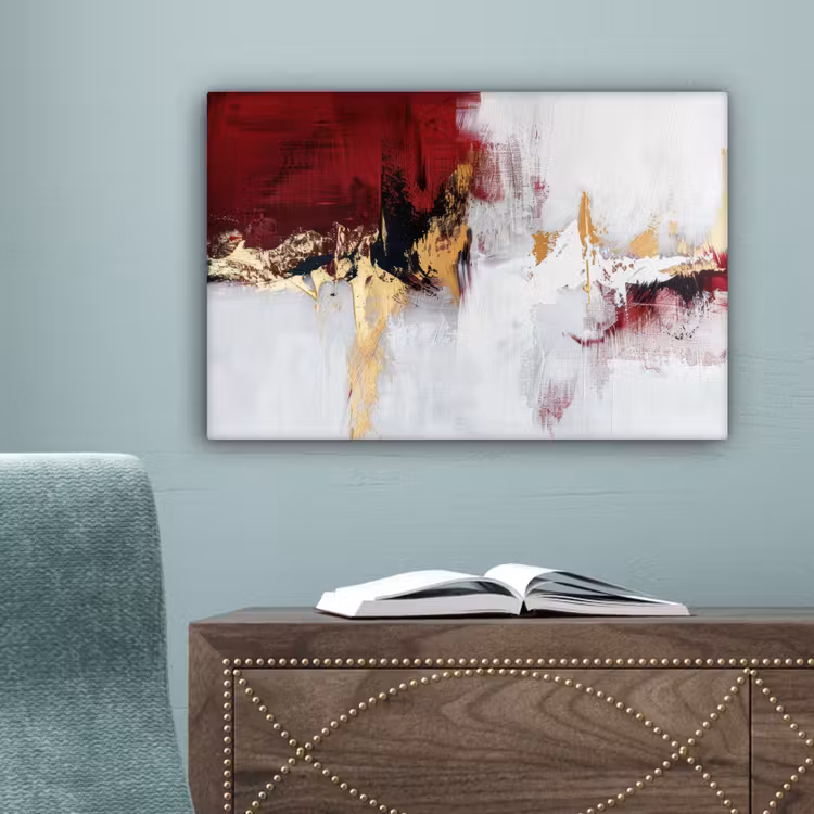 Rood - Marmer - Abstract - Goud - Modern canvas 2cm klein -sfeer4