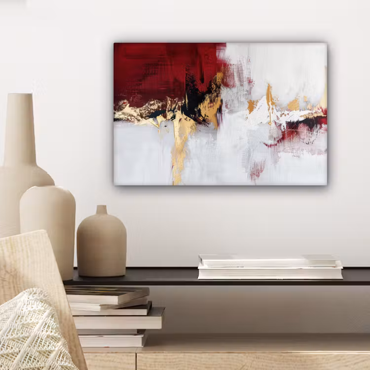 Rood - Marmer - Abstract - Goud - Modern canvas 2cm klein -sfeer6