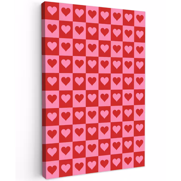 Rood - Roze - Schaakbord - Valentijn canvas 2cm klein -z3d
