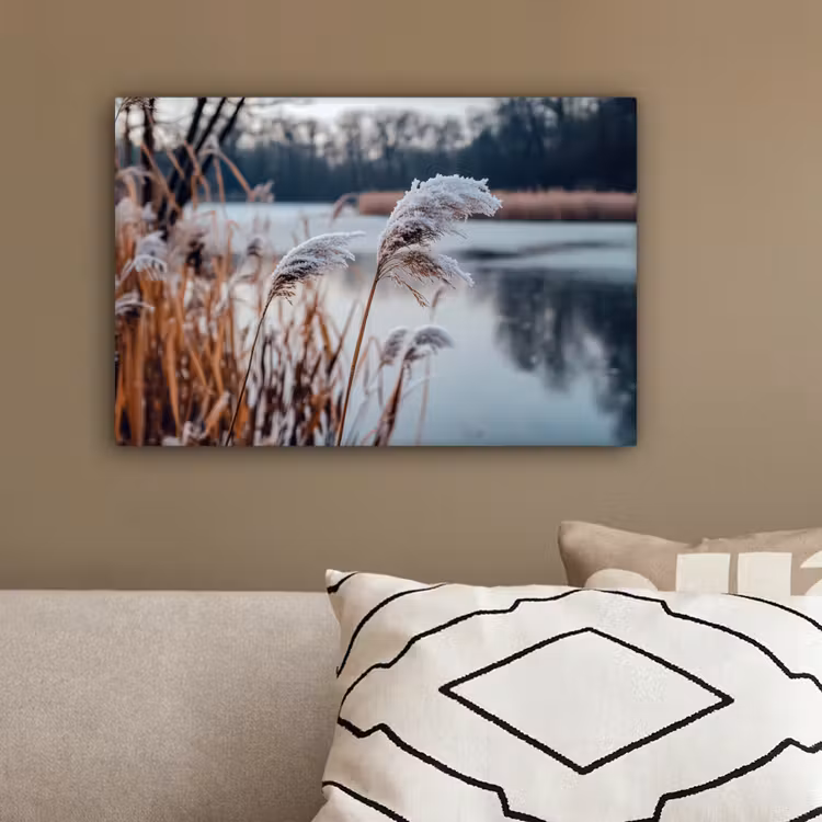 Riet - Gras - Natuur - Winter - Meer canvas 2cm klein -sfeer3