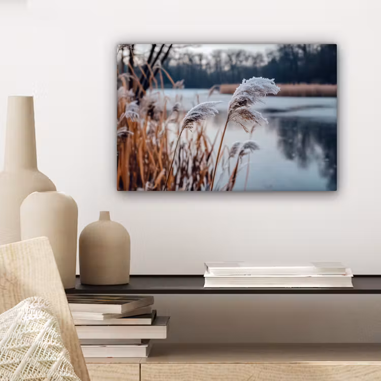 Riet - Gras - Natuur - Winter - Meer canvas 2cm klein -sfeer6