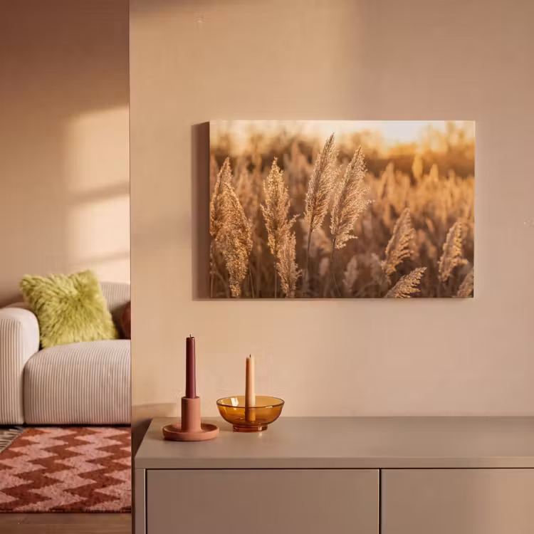 Rietpluimen - Gras - Zonsondergang - Goud - Serene canvas 2cm klein -sfeer1