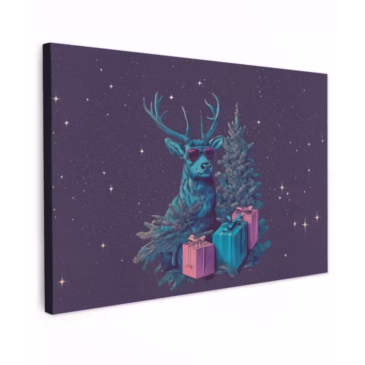 Rendier - Zonnebril - Neon - Kerstboom canvas 2cm klein -z3d