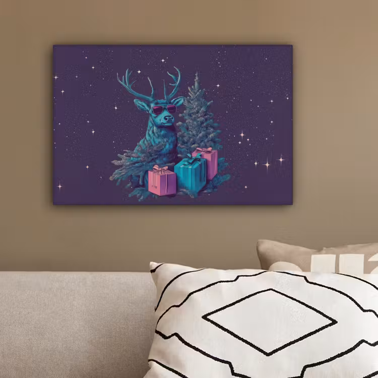 Rendier - Zonnebril - Neon - Kerstboom canvas 2cm klein -sfeer3