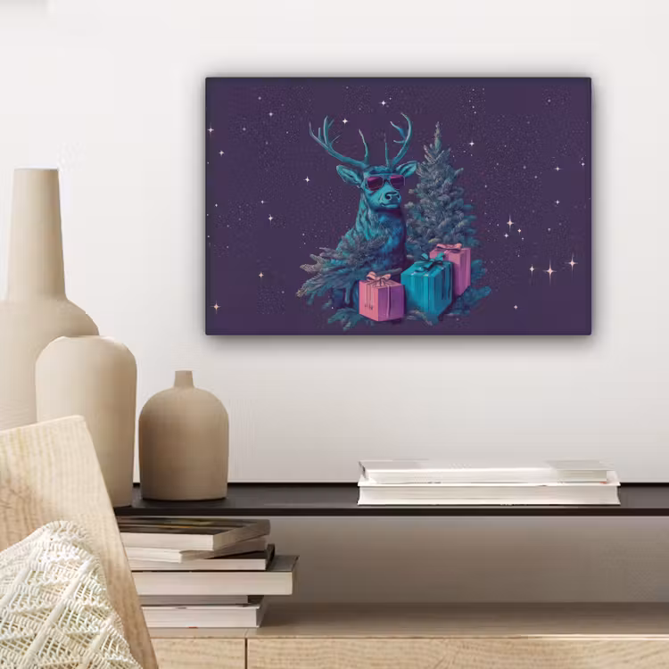 Rendier - Zonnebril - Neon - Kerstboom canvas 2cm klein -sfeer6