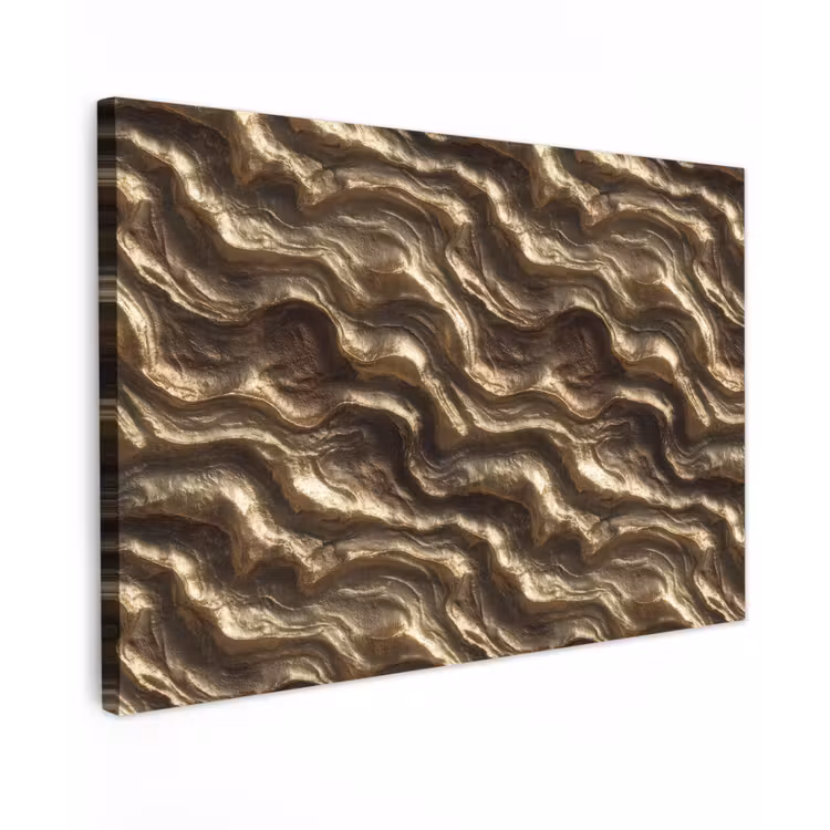 Reliëf - Golven - Abstract - Bronsgoud canvas 2cm klein 34 -z3d