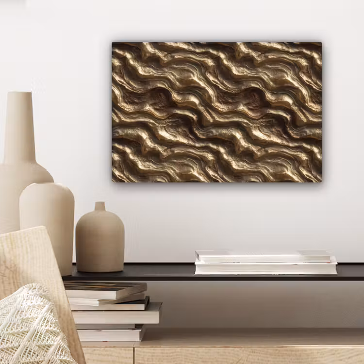 Reliëf - Golven - Abstract - Bronsgoud canvas 2cm klein 34 -sfeer6