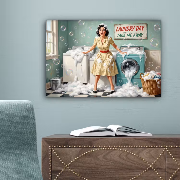 Retro - Blauw - Vrouw canvas 2cm klein -sfeer4