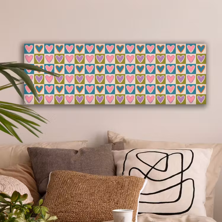 Retro - Kleuren - Patroon - Hartjes canvas 2cm klein 828 -sfeer1