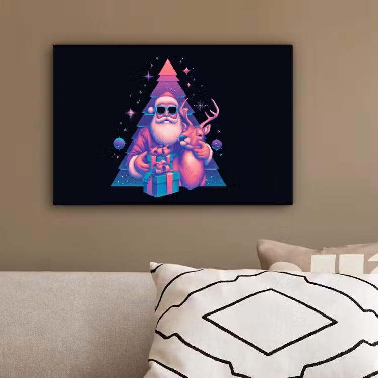Retro - Kerstman - Rendieren - Kerstboom canvas 2cm klein -sfeer3