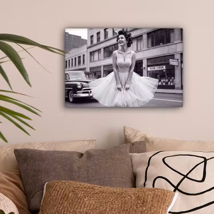 Retro - Vrouw - Zwart - Wit canvas 2cm klein -sfeer1