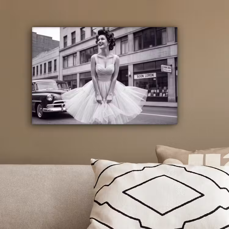 Retro - Vrouw - Zwart - Wit canvas 2cm klein -sfeer3