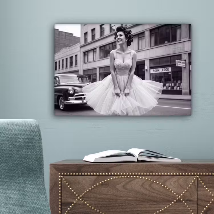 Retro - Vrouw - Zwart - Wit canvas 2cm klein -sfeer4