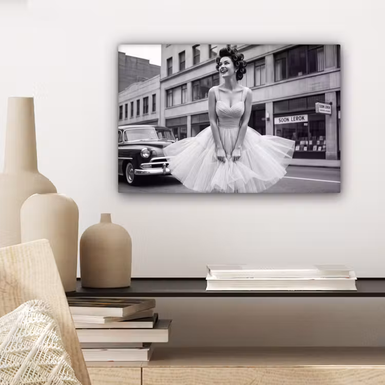 Retro - Vrouw - Zwart - Wit canvas 2cm klein -sfeer6