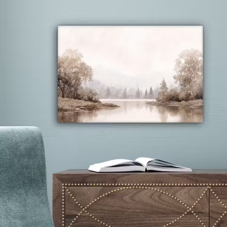 Rivierlandschap - Minimalistisch - Aardetinten canvas 2cm klein -sfeer4