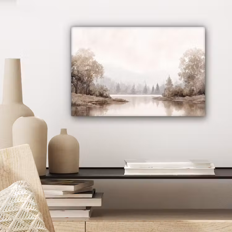Rivierlandschap - Minimalistisch - Aardetinten canvas 2cm klein -sfeer6