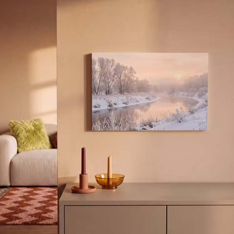 Rivier - Winter - Landschap - Sneeuw - Zonsopgang canvas 2cm klein -sfeer1
