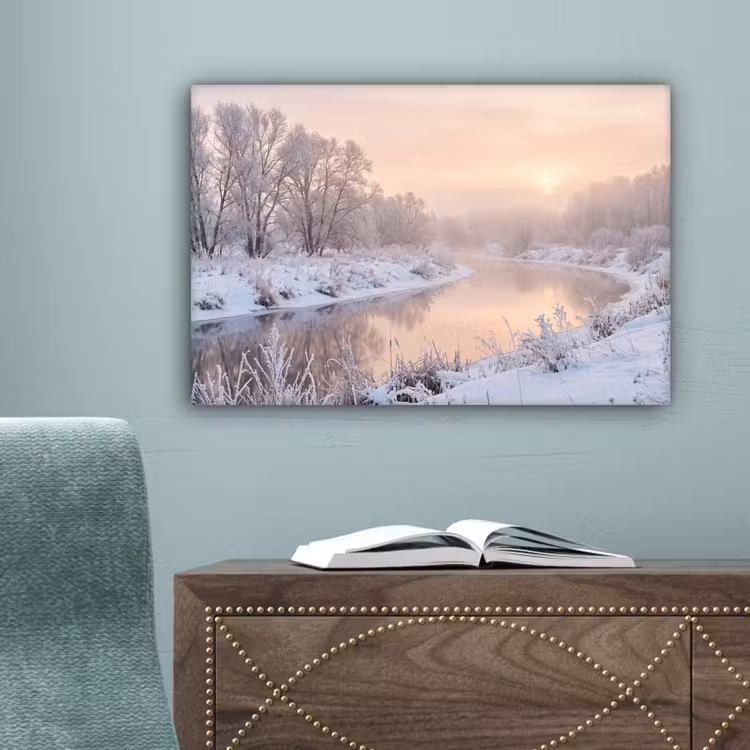 Rivier - Winter - Landschap - Sneeuw - Zonsopgang canvas 2cm klein -sfeer4