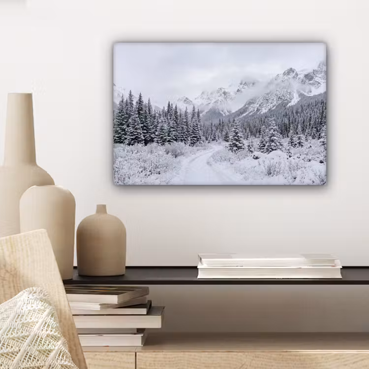 Weg - Bergen - Sneeuw - Naaldbos - Avontuurlijk canvas 2cm klein -sfeer6