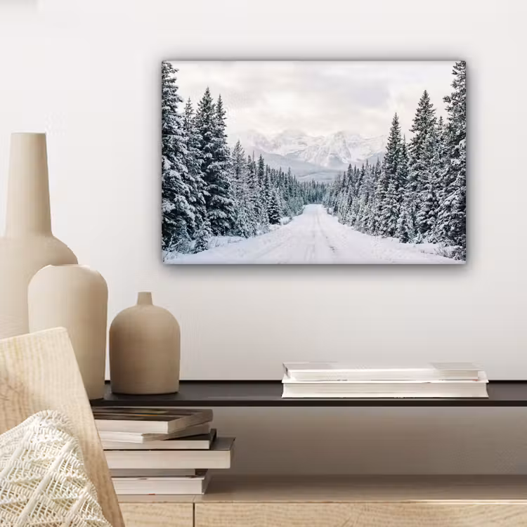 Weg - Sneeuw - Naaldbos - Winter - Avontuurlijk canvas 2cm klein -sfeer6