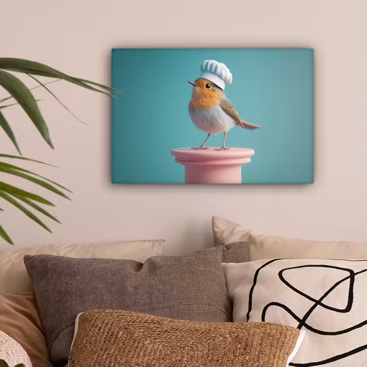 Roodborstje - Vogel - Koksmuts - Sokkel canvas 2cm klein -sfeer1