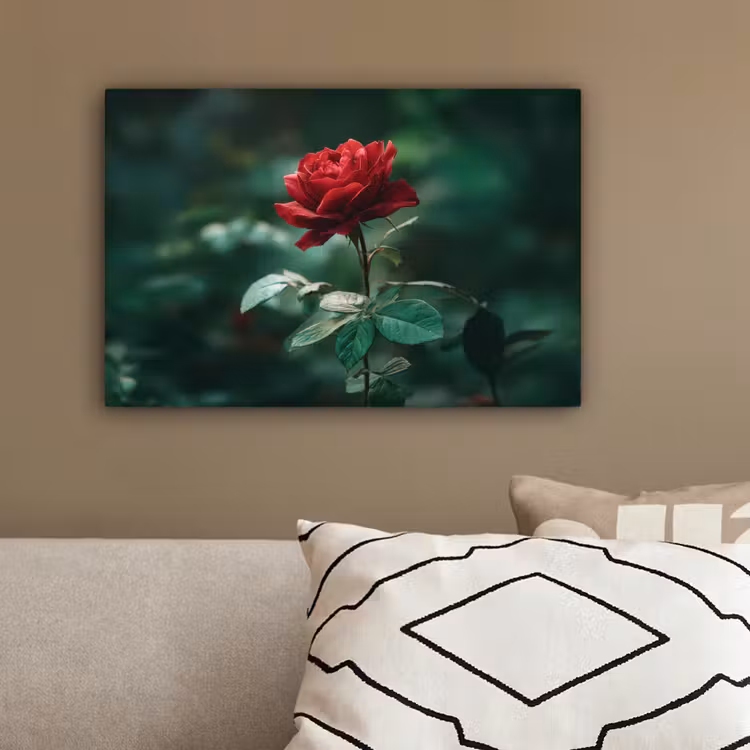 Roos - Bladeren - Dieprood canvas 2cm klein -sfeer3