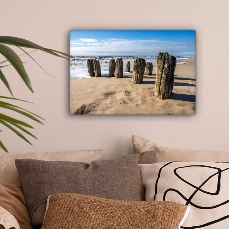 Zand - Strand - Paal - Water - Zomer canvas 2cm klein -sfeer1