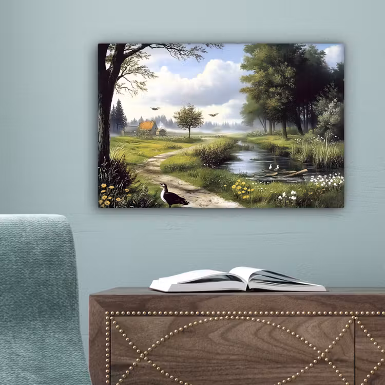 Zandpad - Groen landschap - Water canvas 2cm klein -sfeer4