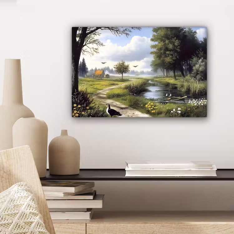 Zandpad - Groen landschap - Water canvas 2cm klein -sfeer6
