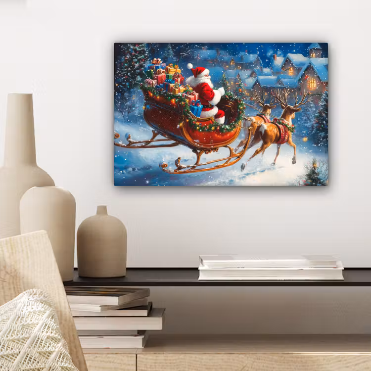 Kerstman - Rendier - Kerst - Sneeuw canvas 2cm klein -sfeer6