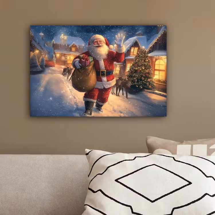 Kerstman - Dorp - Hert - Donker canvas 2cm klein -sfeer3