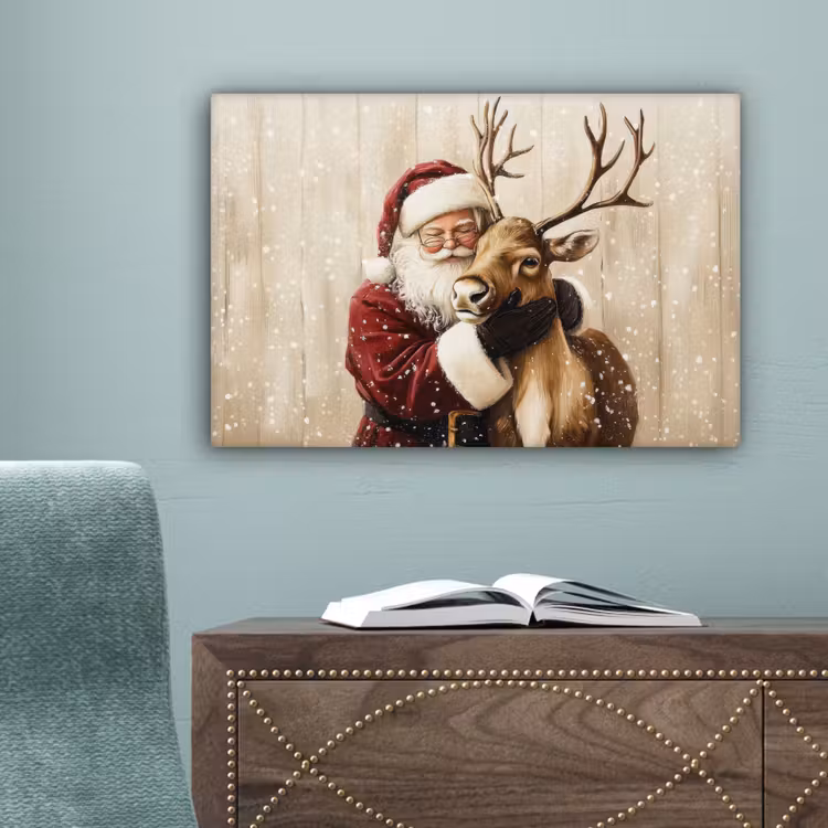 Kerstman - Rendier - Sneeuw - Kleurrijk canvas 2cm klein -sfeer4