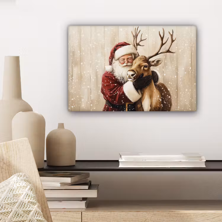 Kerstman - Rendier - Sneeuw - Kleurrijk canvas 2cm klein -sfeer6