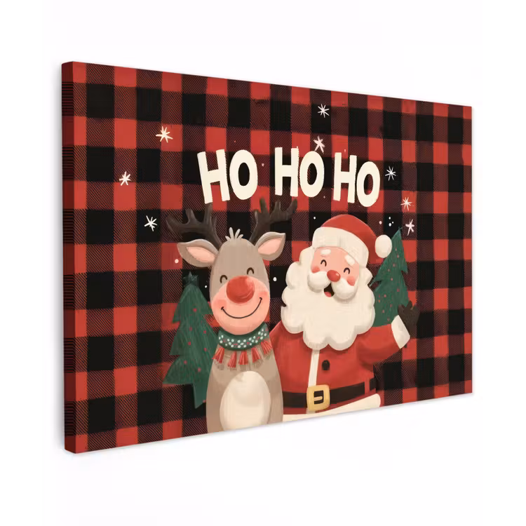 Kerstman - Rendier - Tekst - Rood - Zwart canvas 2cm klein -z3d