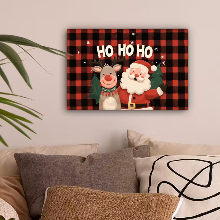 Kerstman - Rendier - Tekst - Rood - Zwart canvas 2cm klein -sfeer1