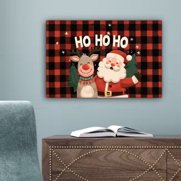 Kerstman - Rendier - Tekst - Rood - Zwart canvas 2cm klein -sfeer4